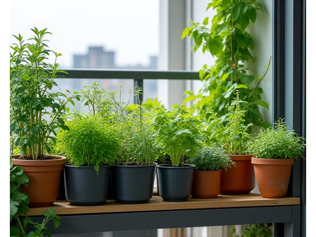 ベランダで効率的に配置されたプランター菜園