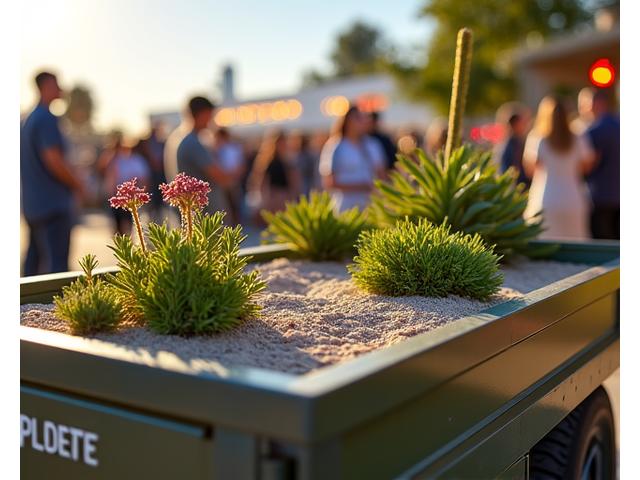 イベント会場に展示された、多肉植物を配した小型トラックガーデン。